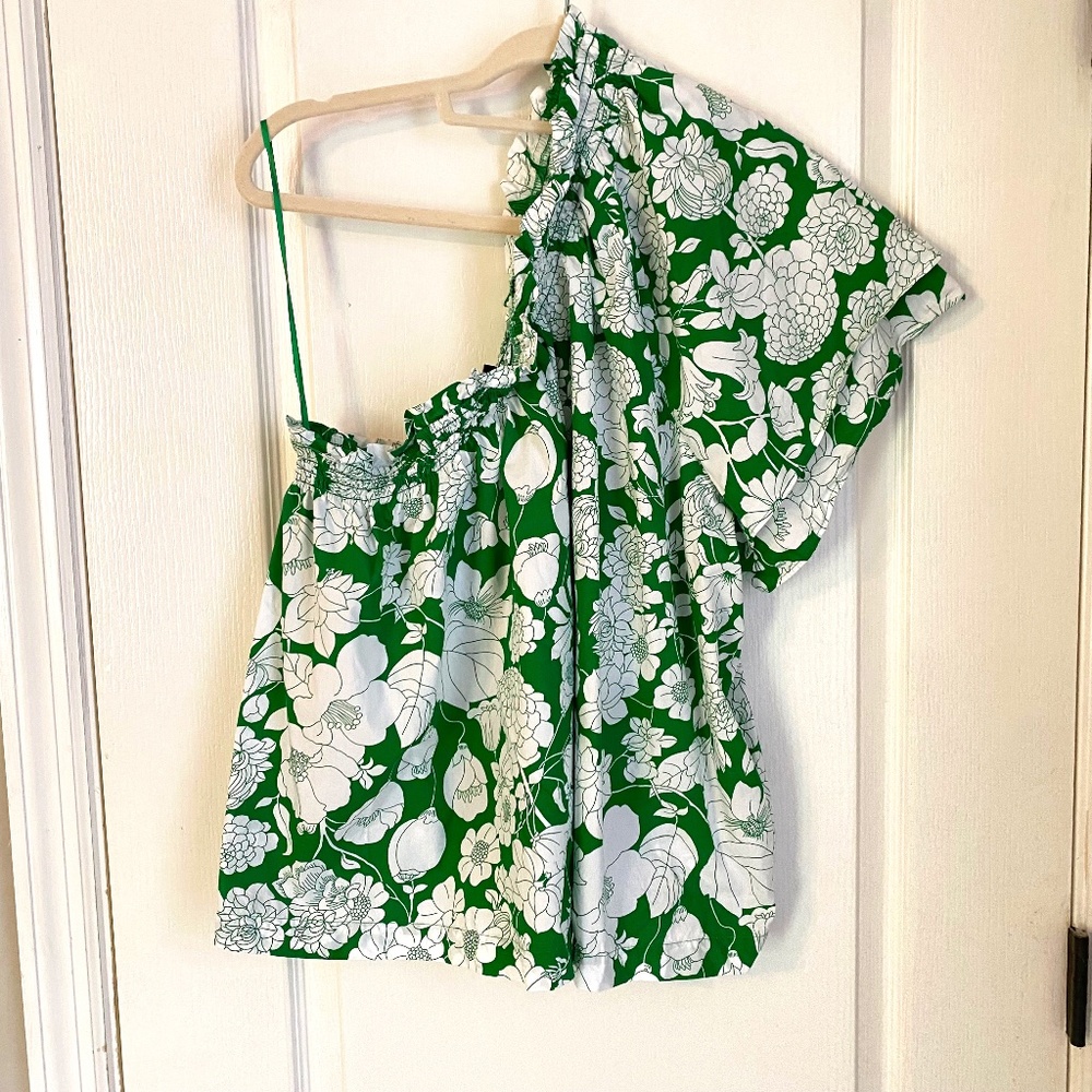 JCrew Smocked one-shoulder top in Kelly floral